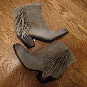 SAM EDELMAN Fringe Booties-Sage Green